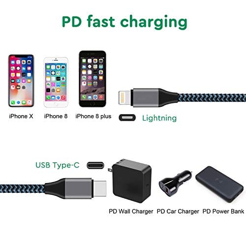USB C to Lightning Cable, Sundix 2Pack 6FT Nylon Braided Charging Syncing Cord Compatible with iPhone 12/12Pro/12ProMax/11/11Pro/11Pro MAX/XS/XS MAX/XR/X/8/8Plus/7/7Plus and More