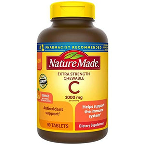 Nature Made Extra Strength Vitamin C Chewable 1000mg, for Immune Support, Antioxidant Support, Supports Iron Absorption and Collagen Synthesis for Skin Health, 90 Count