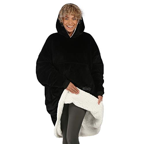 THE COMFY Original | Oversized Microfiber & Sherpa Wearable Blanket, Seen On Shark Tank, One Size Fits All Black