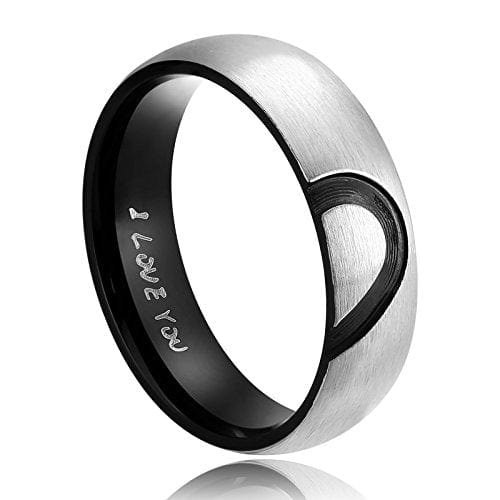 ANAZOZ His & Men's for Real Love Heart Promise Ring Stainless Steel High Polished Center/Matte Finish 6MM US Size 7