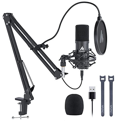 USB Microphone, MAONO 192KHZ/24Bit Plug & Play PC Computer Podcast Condenser Cardioid Metal Mic Kit with Professional Sound Chipset for Recording, Gaming, Singing, YouTube (AU-A04)