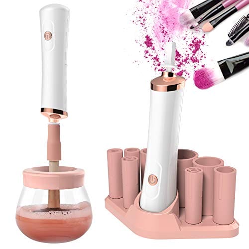 Senbowe Upgraded Makeup Brush Cleaner and Dryer Machine, Electric Cosmetic Automatic Brush Spinner with 8 Size Rubber Collars, Wash and Dry in Seconds, Deep Cosmetic Brush Spinner for Brushes