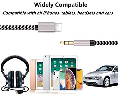 Aux Cord for iPhone, Apple MFi Certified esbeecables Lightning to 3.5mm Nylon Braided Audio Stereo Cable for iPhone 12 11 XS XR X 8 7 6