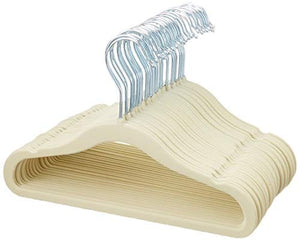 Amazon Basics Kids Velvet Non-Slip Clothes Hangers, Beige - Pack of 30