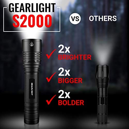 GearLight High-Powered Led Flashlight S2000 - Brightest High Lumen Light, Zoomable and Water Resistant - Powerful Camping and Emergency Gear Flashlights