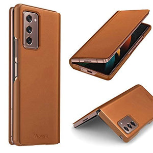 Vizvera Designed for Samsung Fold 2 Case 2020, Leather Scratch-Resistant and Shock-Absorbing Case for Samsung Galaxy Fold 2 (Saddle Brown)
