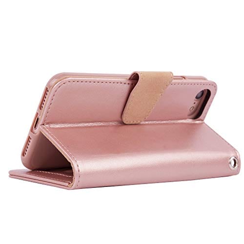 Arae Case for iPhone 7 / iPhone 8 / iPhone SE 2020, Premium PU leather wallet Case with Kickstand and Flip Cover for iPhone 7 / iPhone 8 / iPhone SE 2nd Generation 4.7 inch - Rosegold