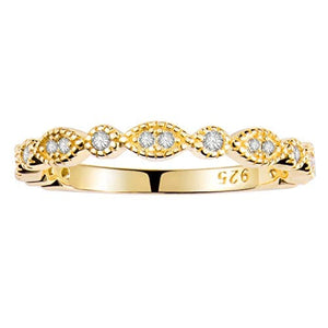 espere Milgrain Marquise & Round Cubic Zirconia Half Eternity Ring Stacking Infinity Wedding Band Sterling Silver 18K Gold Plated Size 4