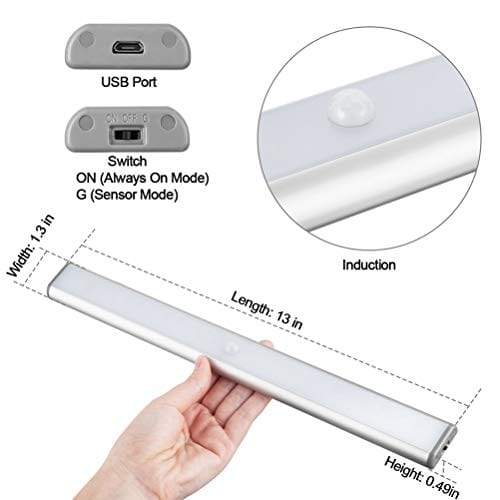 Led Closet Light, USB Rechargeable 52-LED Under-Cabinet Lighting, Wireless Motion Sensor Activated Night Light with Magnetic Strip for Closet, Cabinet, Wardrobe（2 Pack）