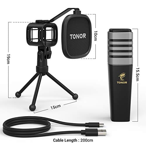 USB Microphone, TONOR Condenser Computer PC Mic with Tripod Stand, Pop Filter, Shock Mount for Gaming, Streaming, Podcasting, YouTube, Voice Over, Skype, Twitch, Compatible with Laptop Desktop, TC30