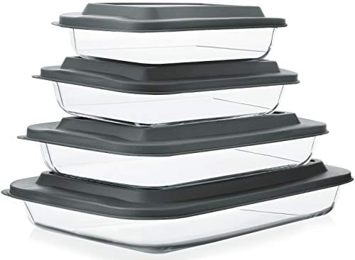 8-Piece Deep Glass Baking Dish Set with Plastic lids,Rectangular Glass Bakeware Set
