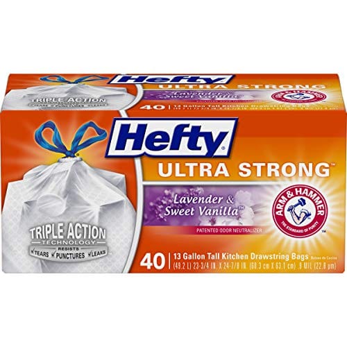 Hefty Ultra Strong Tall Kitchen Trash Bags, Lavender & Sweet Vanilla Scent, 13 Gallon, 40 Count