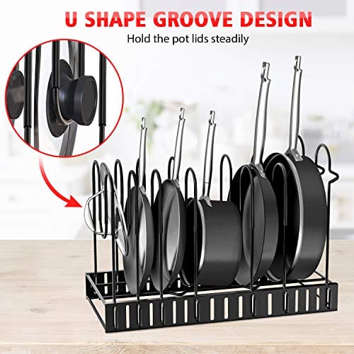 Pot Rack Organizers, G-TING 8 Tiers Pots and Pans Organizer, Adjustable Pot Lid Holders & Pan Rack for Kitchen Counter and Cabinet, Lid Organizer for Pots and Pans With 3 DIY Methods(Upgrade Version)