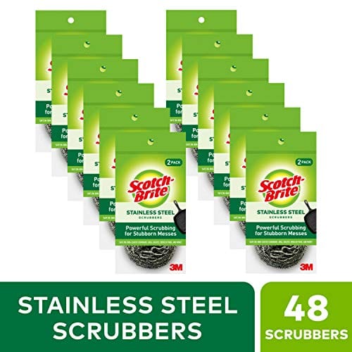 Scotch-Brite Stainless Steel Scrubbers, Ideal for Uncoated Cookware, 48 Scrubbers