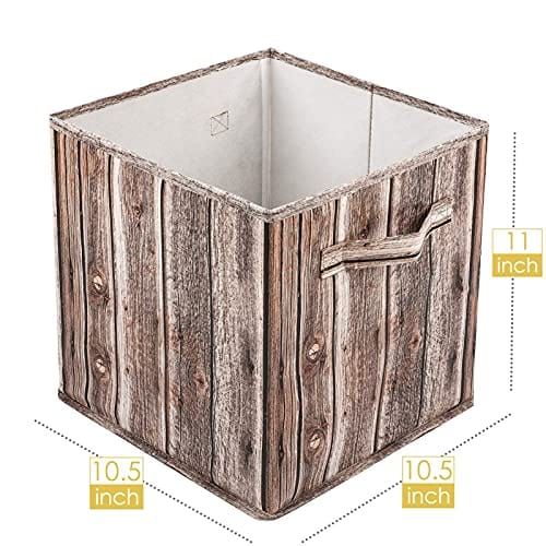 MaidMAX Bins, Foldable Storage Cubes with Handles for Closet, Laundry, Home and Office, Wood Grain Print, Set of 6