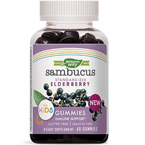 Nature's Way Sambucus Elderberry Kid's Gummies, Black Elderberry with Vitamin C and Zinc, 60 Count
