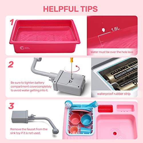 CUTE STONE Play Kitchen Sink Toys,Electric Dishwasher Playing Toy with Running Water,Upgraded Automatic Faucets and Color Changing Accessories, Role Play Sink Set Gifts for Kids Boys Girls Toddlers