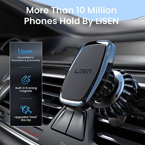LISEN Car Phone Holder Mount, [Upgraded Clip] Magnetic Phone Car Mount [6 Strong Magnets] Cell Phone Holder for Car