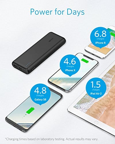 Anker PowerCore 20,100mAh Portable Charger Ultra High Capacity Power Bank with 4.8A Output and PowerIQ Technology, External Battery Pack for iPhone, iPad & Samsung Galaxy & More (Black)