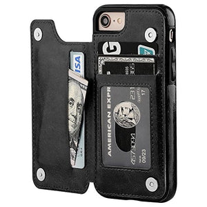 iPhone 8 Wallet Case with Card Holder,OT ONETOP iPhone 7 Case iPhone SE(2020) Wallet Premium PU Leather Kickstand Card Slots,Double Magnetic Clasp and Durable Shockproof Cover 4.7 Inch(Black)