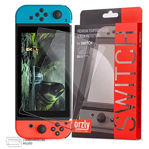 Orzly Glass Screen Protectors compatible with Nintendo Switch - Premium Tempered Glass Screen Protector TWIN PACK