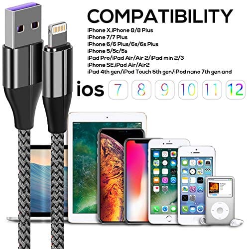 iPhone Charger Cable (3 Pack 10 Foot), [MFi Certified] 10 Feet Nylon Braided Lightning Cable, iPhone Charging Cord USB Cable Compatible with iPhone 11/Pro/X/Xs Max/XR/8 Plus /7 Plus/6/ iPad