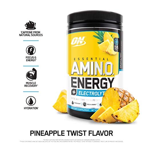 Optimum Nutrition Amino Energy + Electrolytes - Pre Workout, BCAAs, Amino Acids, Keto Friendly, Energy Powder - Pineapple Twist, 30 Servings