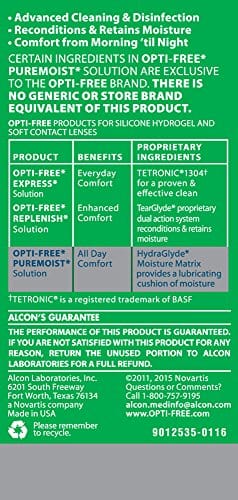 Opti-Free Puremoist Multi-Purpose Disinfecting Solution with Lens Case, (Packaging may vary), 2 Fl Oz (Pack of 1)