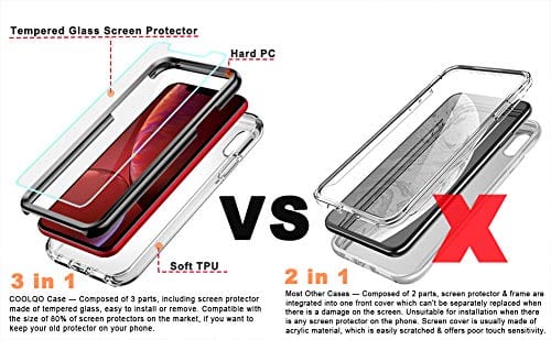 COOLQO Compatible for iPhone XR Case, with [2 x Tempered Glass Screen Protector] Clear 360 Full Body Coverage Hard PC+Soft Silicone TPU