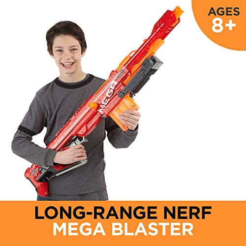 Nerf A3700 Centurion Mega Toy Blaster with Folding Bipod, 6-Dart Clip, 6 Official Mega Darts, & Bolt Action for Kids, Teens, & Adults, Gray