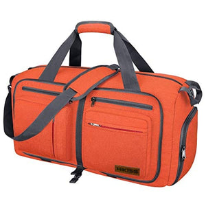 Travel Duffel Bag, 55L Foldable Duffle Bag with Shoes Compartment Packable Weekender Bag for Men Women Water-proof & Tear Resistant HIKISS-Orange