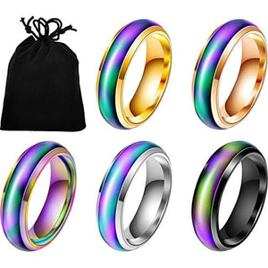 5 Pieces Stainless Steel Temperature Changing Color Mood Rings Unisex Sensitive Emotion Ring Wedding Men Women (0.67 Inch)