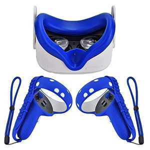 Silicone Controller Grip Cover for Oculus Quest 2 with Face Cover Combo, VR Headset Accessories Sweatproof Anti Collision (Blue)