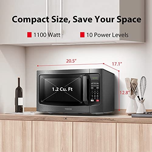 Toshiba EM131A5C-BS Microwave Oven with Smart Sensor Easy Clean Interior, ECO Mode and Sound On-Off, 1.2 Cu. ft, Black Stainless Steel