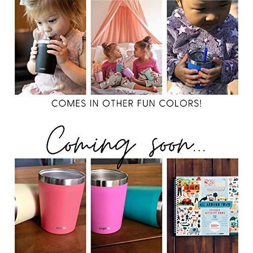 Cupkin Stackable Stainless Steel Cups for Toddlers (EASY to Clean) - Set of 2 Powder Coated Vacuum Insulated Kids Tumblers, 2 BPA Free Lids & 2 Reusable Silicone Straws (Aqua + Perriwinkle, 8.5 OZ)