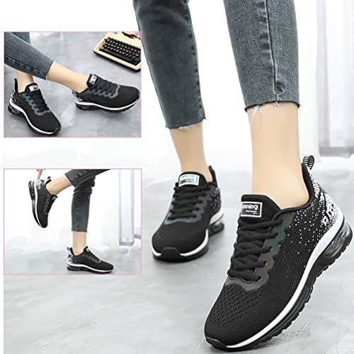 RUMPRA Women Sneakers Lightweight Air Cushion Gym Fashion Shoes Breathable Walking Running Athletic Sport(B-Black,42)