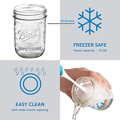 Ball Wide Mouth Mason Jars 16 oz [6 Pack] With mason jar lids and Bands, Ball mason jars 16 oz - For Canning, Fermenting, Pickling - Jar Decor - Microwave/Freeze/Dishwasher Safe + SEWANTA Jar Opener