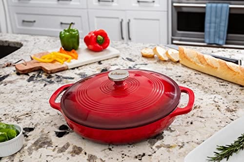 Lodge 3.6 Quart Cast Iron Casserole Pan. Red Enamel Cast Iron Casserole Dish with Dual Handles and Lid (Island Spice Red)