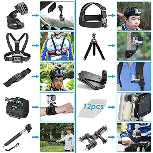 Neewer 50-In-1 Action Camera Accessory Kit, Compatible with GoPro Hero9/Hero8/Hero7, GoPro Max, GoPro Fusion, Insta360, DJI Osmo Action, AKASO, APEMAN, Campark, SJCAM