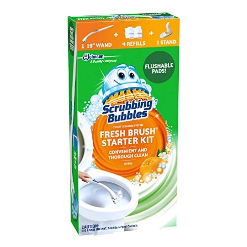 Scrubbing Bubbles Fresh Brush Toilet Bowl Cleaning System Starter Kit, Stain Removing, Citrus Action Scent, Includes: Wand + 4 Refills + 1 Stand