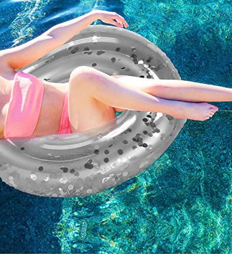CoTa Global Inflatable Pool Float Tube Confetti 36 Inches Premium Swim Ring Heavy Duty Vinyl Flotation Pool Floats Toy for The Beach, Party, Vacation, UV Resistant - Pool Party (Silver)