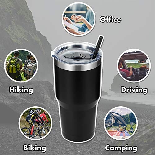 ALOUFEA 30oz Stainless Steel Tumbler, Insulated Coffee Tumbler Cup with Lid and Straw, Double Walled Travel Coffee Mug for Hot & Cold Drinks (Black, 1 Pack)