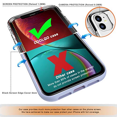 COOLQO Compatible for iPhone 11 Case, with [2 x Tempered Glass Screen Protector] Clear 360 Full Body Coverage Hard PC+Soft Silicone TPU 3in1 Heavy Duty Shockproof Defender Phone Protective Cover Black
