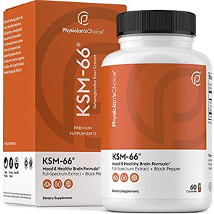 KSM-66 Ashwagandha Root Powder Extract, High Potency 5% Withanolides, 1000mg of Clinically Studied KSM66 & Black Pepper