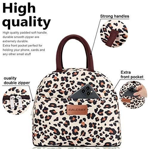 BALORAY Lunch Bag Tote Bag Lunch Bag for Women Lunch Box Insulated Lunch Container (Beige with leopard)