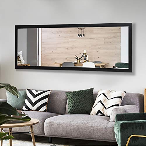 Elevens Full Length Door Mirror 43"x16" Large Rectangle Wall Mirror Hanging or Leaning Against Wall for Bedroom, Dressing and Wall-Mounted Polystyrene Frame Mirror - Black(No Stand)