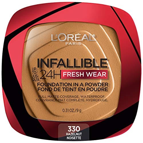L'Oreal Paris Infallible Fresh Wear Foundation in a Powder, Up to 24H Wear, Hazelnut, 0.31 oz.