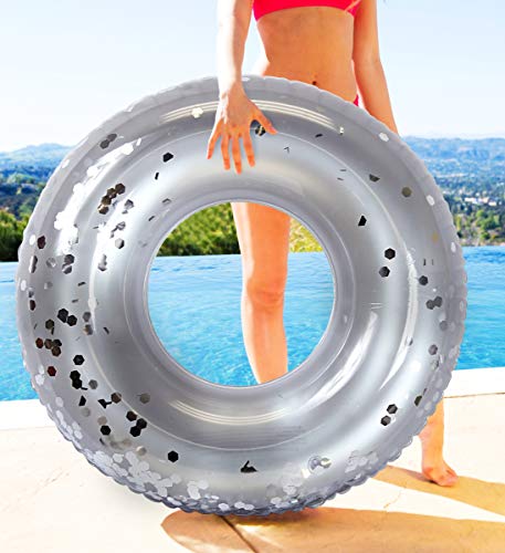 CoTa Global Inflatable Pool Float Tube Confetti 36 Inches Premium Swim Ring Heavy Duty Vinyl Flotation Pool Floats Toy for The Beach, Party, Vacation, UV Resistant - Pool Party (Silver)