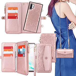 Harryshell [12 Card Slots] [Block Theft Card Scanning], Detachable Magnet Wallet Case Cover Cash Bill Zipper Pocket Crossbody Lanyard Strap for Samsung Galaxy Note 10+ Plus 5G 6.8