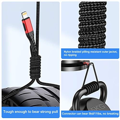iPhone Charger, [Apple MFi Certified]3Pack 10FT USB A Cable for Long Charger Cable, Fast iPhone Charging Cord Compatible with with iPhone Xs Max/XS/XR/X/8/7/6S/6/Plus/SE/iPad(Red)